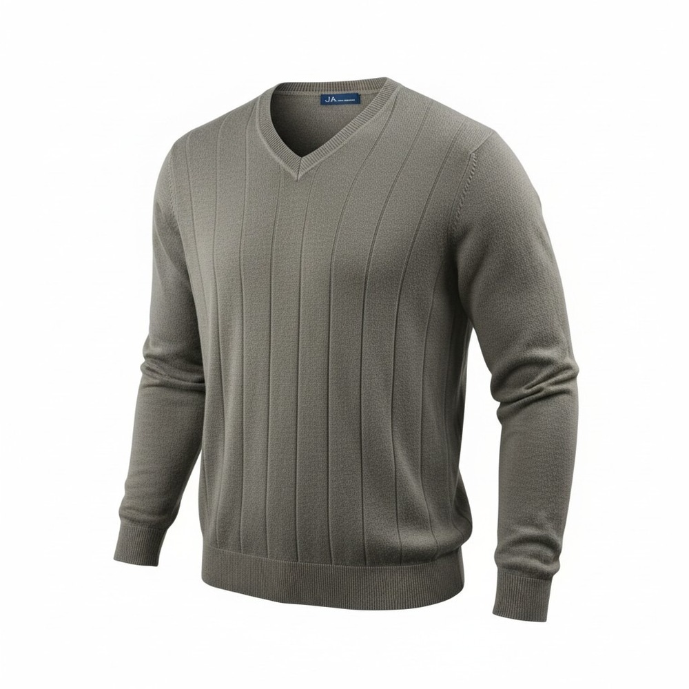 John Ashford Mens V-Neck Sweater Gray Long Sleeve Ribbed Knit Pullover Large